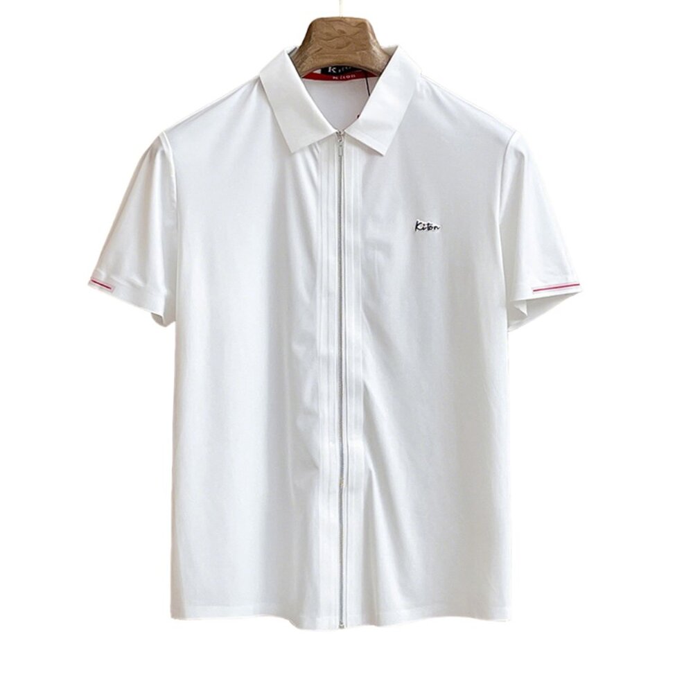 Kiton White Zipper Short-Sleeved Polo Shirt